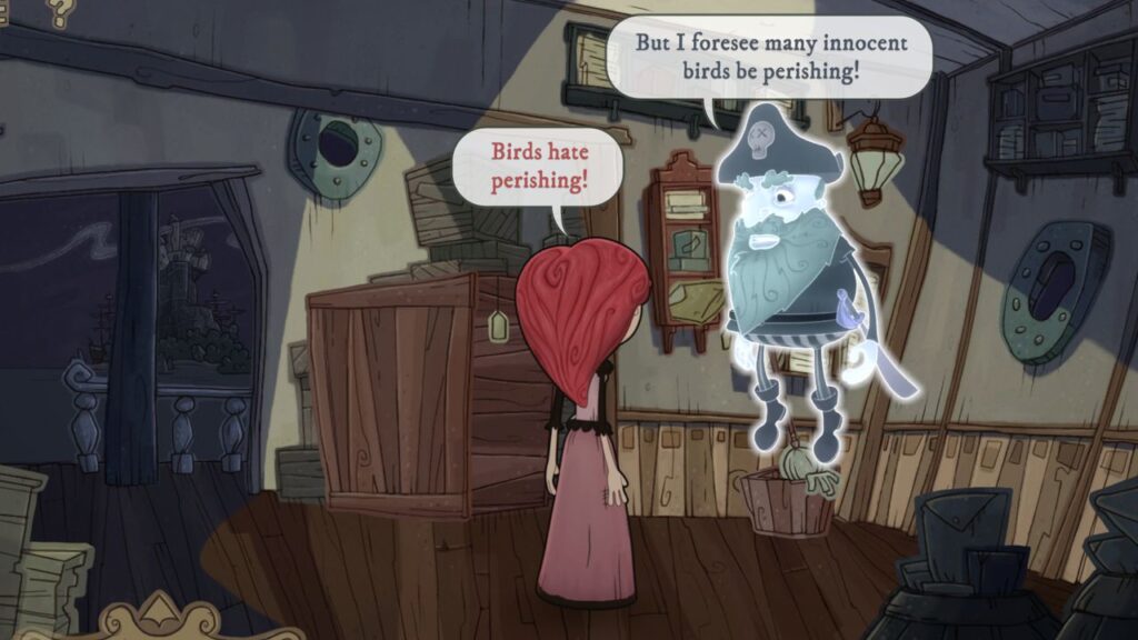 Feature image for our beast Android sales and deals this week. It shows a screen from Nelly Cootalot: The Fowl Fleet. Nelly is speaking to a ghostly pirate.