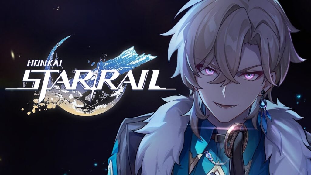 The feature image of news on the release of Honkai Star Rail's new trailer A Moment Among the Stars has a character with a determined look on his face on the right side and the title of the game on the left.