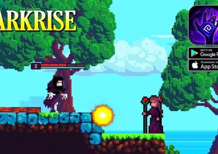 The feature image for news on Darkrise update has 2 characters facing each other on steps against a forest backrop with the title of the game at the top left corner.