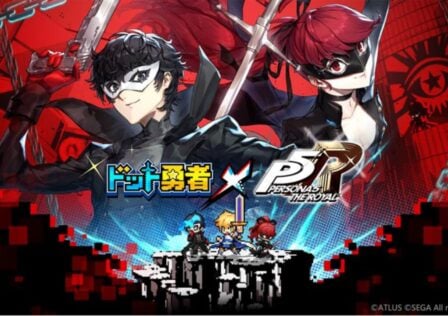 The feature image for the news on Dot Hero Adventure and Persona 5 Royal collab is the event banner. It has two characters in the center with titles of the game against a crimson and mysterious backdrop.