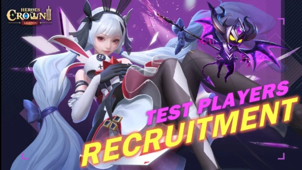 The feature image for news on Heroes of Crown Legends CBT is the recruitment banner with the text "test players recruitment" and a character on it.