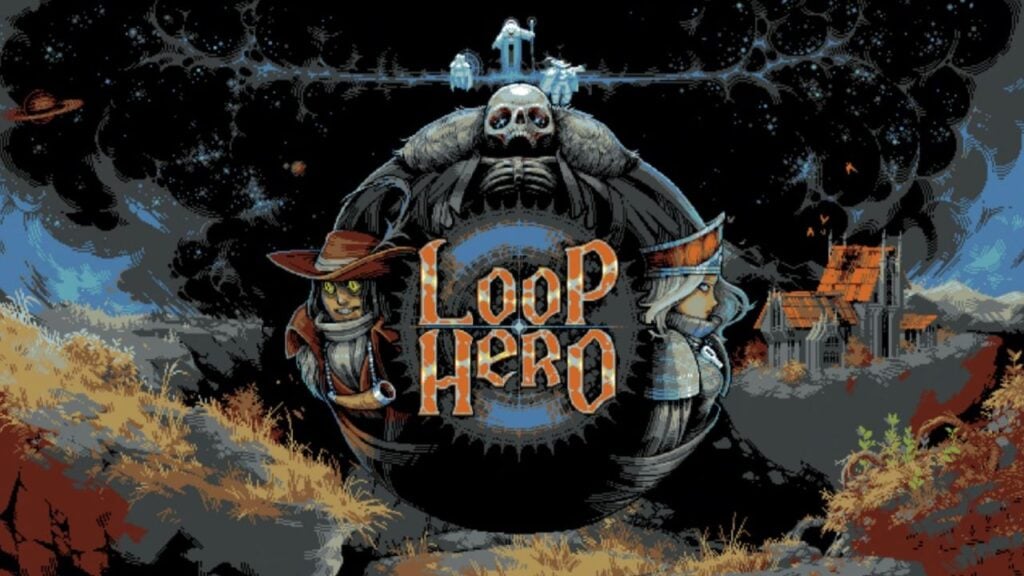 The feature image for news on Loop Hero has the title of the game in the middle with a skully backdrop.