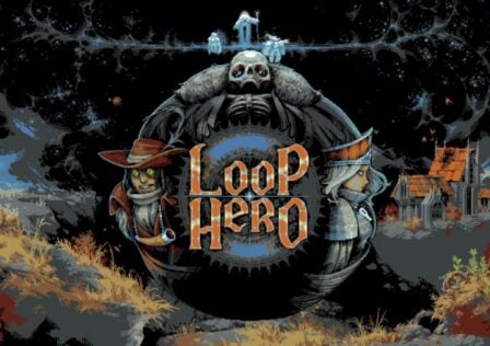 The feature image for news on Loop Hero has the title of the game in the middle with a skully backdrop.