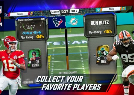 featured image for our news on NFL 2K Playmakers. It features a screenshot of the game interface. Also, we can see two American rugby players. The screen also shows scores and other attributes while playing the video game.