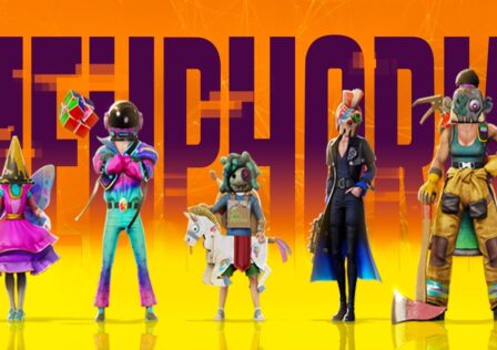 The feature image for the news on Neuphoria has 5 characters in colorful costumes with their faces covered agaist a yellow gradient and the title of the game.