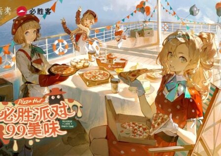 featured image for our news on Reverse: 1999 China x Pizza Hut. it features Regulus, Matilda, and Erza Theodore having pizzas in a Pizza Hut retail.