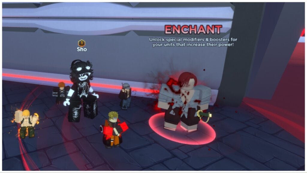 The image shows my avatar stood beside the Shanks NPC at the Summons area. I have 4 small units surrounding me, and Shanks has his iconic red hair and an electrifying red aura mist surrounding him.
