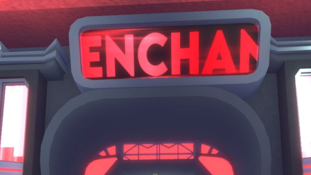 Feature image for our Anime Clash Enchants tier list. It shows the Enchants building in the Anime Clash lobby.