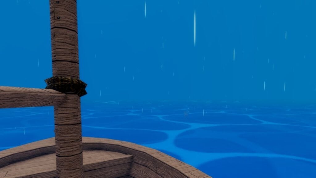 Feature image for our Demon Piece raids guide. It shows a view from a sailboat on the forbidden sea in-game.