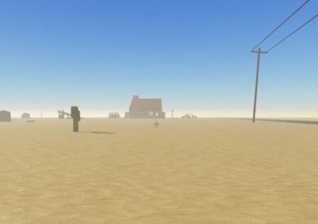 Feature image for our guide on how to kill mutants in A Dusty Trip. It shows a house in the desert in the game.