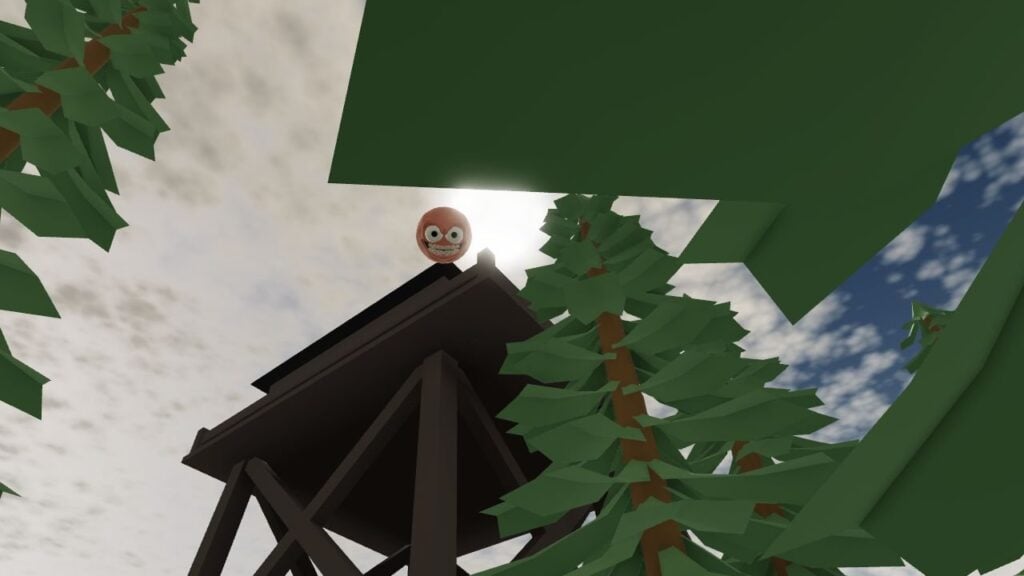 Feature image for our guide on how to play GEF Roblox. It shows a Giant Evil Face floating down toward the player from a watchtower.
