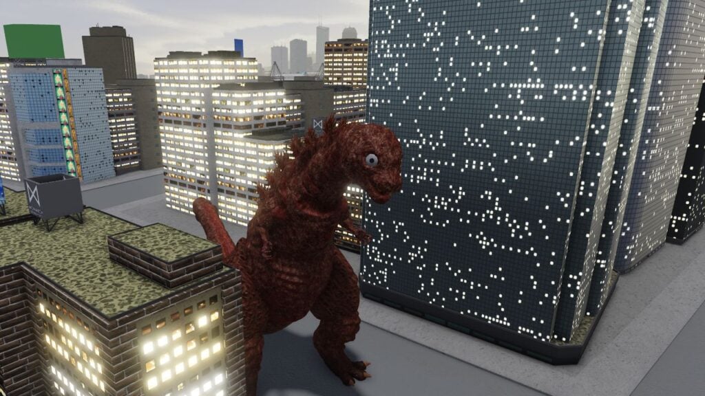 Feature image for our Kaiju Arisen skins guide. It shows the Mutated Abomination Kaiju in a city.