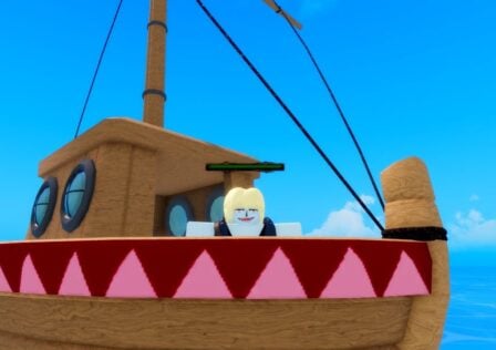 Feature image for our Legacy Piece island levels guide. It shows a fishman player character on a sail boat.