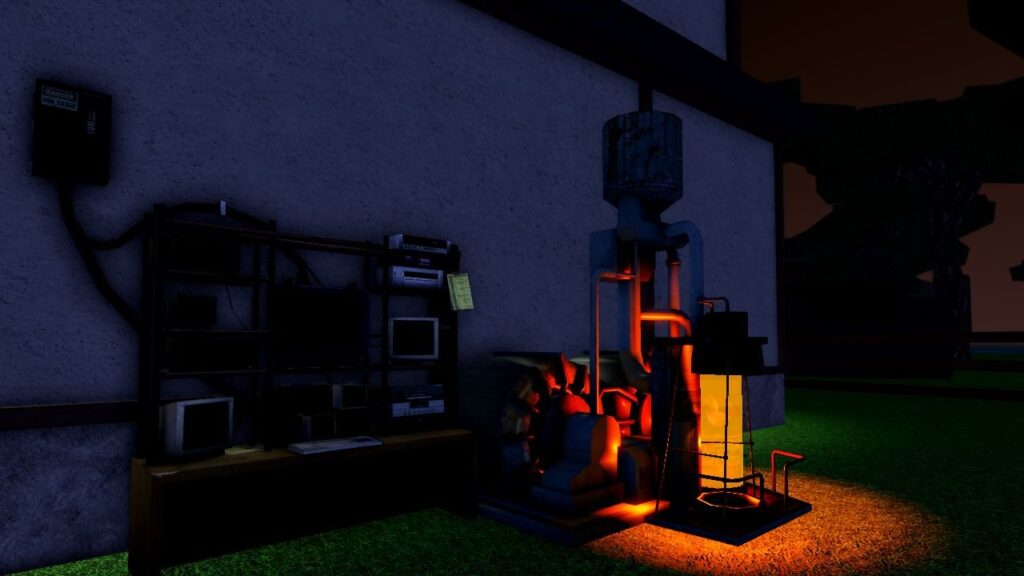 Feature image for our Project Bankai 3 codes. It shows a strange machine glowing behind a building in-game.