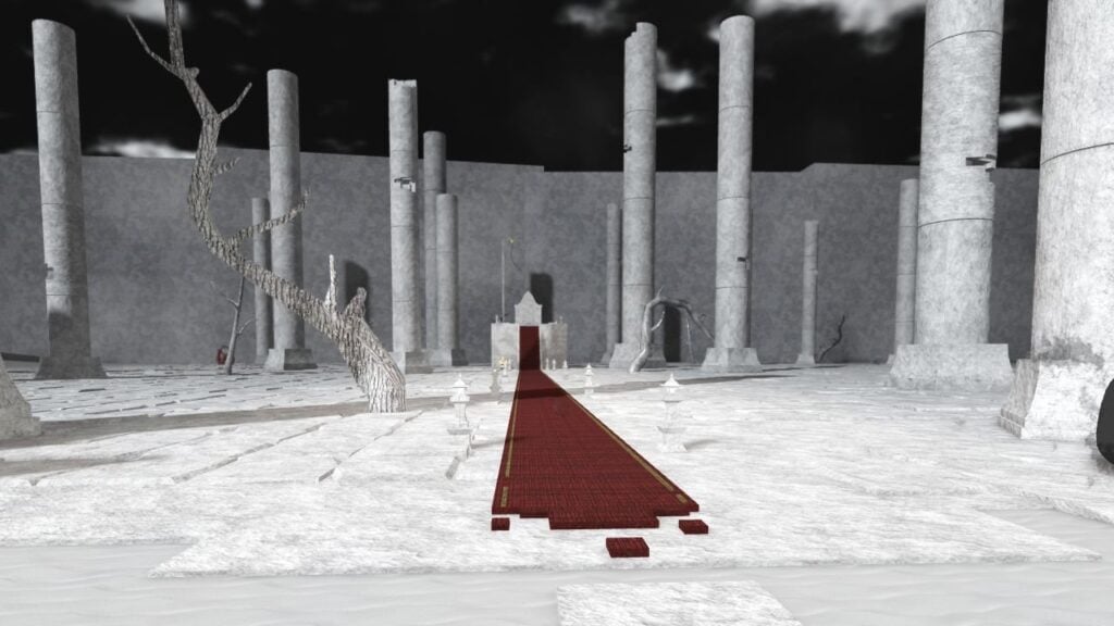 Feature image for our Type Soul Arrancar Progression guide. It shows a throne in Hueco Mundo with broken pillars.