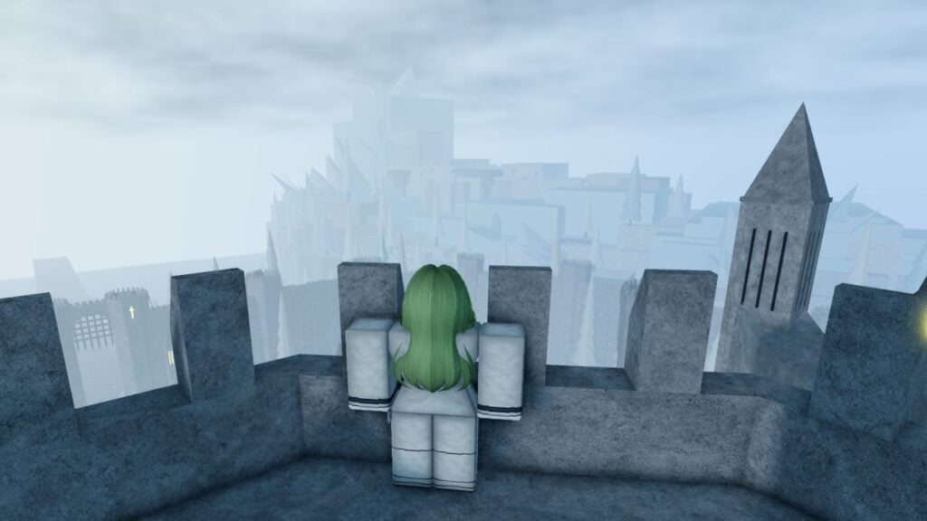 Feature image for our Type Soul Clan rarity guide. It shows a Quincy player character looking over Wandenreich from the castle.