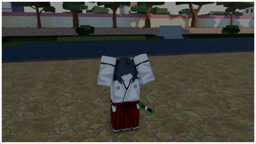 The image shows my avatar in white robes with red pants performing a caramelldansen dance emote with her hands outstretched above her head as she sways her body side to side