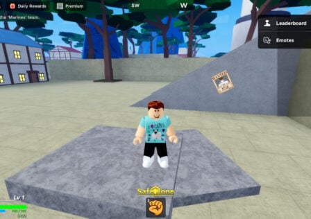 Feature image for Demon Piece Forest Nymph Blade Post. Image shows a Roblox character standing in a street with houses in the background.