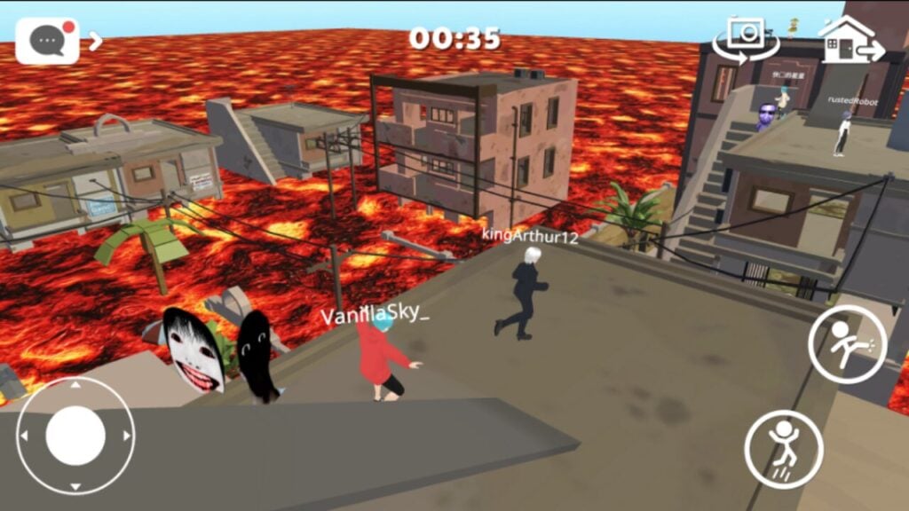 The faeture image for news on Floor Is Lava - PVP & Nextbots has people walking on a concrete floor while the surroundings are drowning in lava