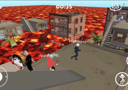 The faeture image for news on Floor Is Lava - PVP & Nextbots has people walking on a concrete floor while the surroundings are drowning in lava
