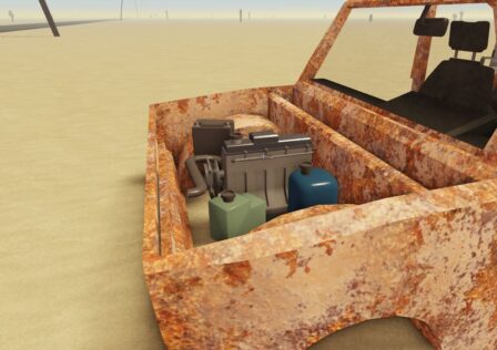 Feature image for our A Dusty Trip engines guide. It shows a rusty car with an engine inside.