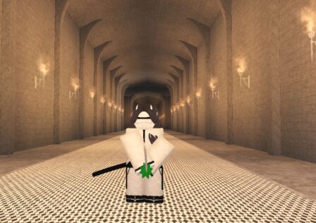 Feature image for our Best Clans in Type Soul guide. It shows an Arrancar in Las Noches, katana drawn.