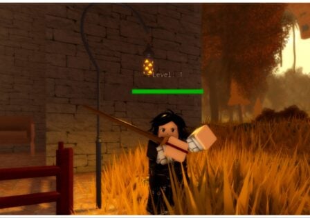 Feature image for our Legends Rewritten Skill Scrolls guide showing an avatar wearing all black under a street lantern holding their bronze sword in front of their face in a protective stance