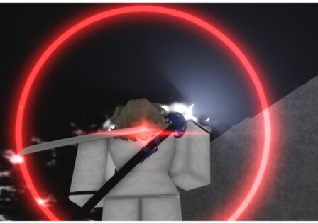 Feature image for our Partial Essence Type Soul guide which shows the behind of an arrancar player wearing all white. A red ring is surrounding her as she fires off a cero beam into the endless night of hueco mundo