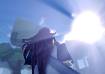 Feature image for our Project Mugetsu Bankai tier list. It shows a Shinigami player character looking upward toward the sunny sky.