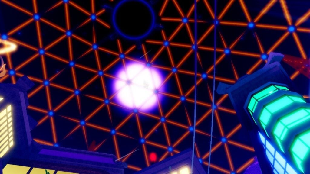Feature image for our Anime Defenders Lunar Huntress guide. It shows the moon in the sky over the lobby.