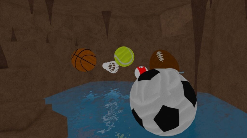 Feature image for our Epic Minigames Shines guide. It shows an obby course made of different sport balls.