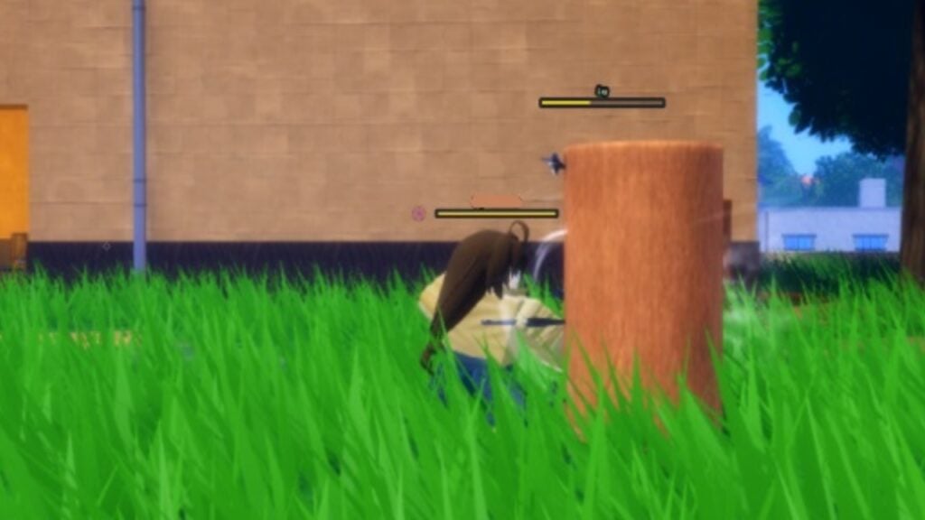 Feature image for our Ninja Time Weapons Tier List. Image shows a character hitting a wooden pole.