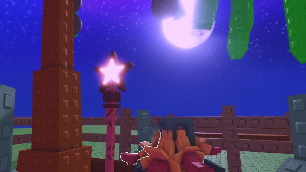 Feature image for our Grow A Garden Star Caller guide. It shows a Star Caller placed in a garden at night.
