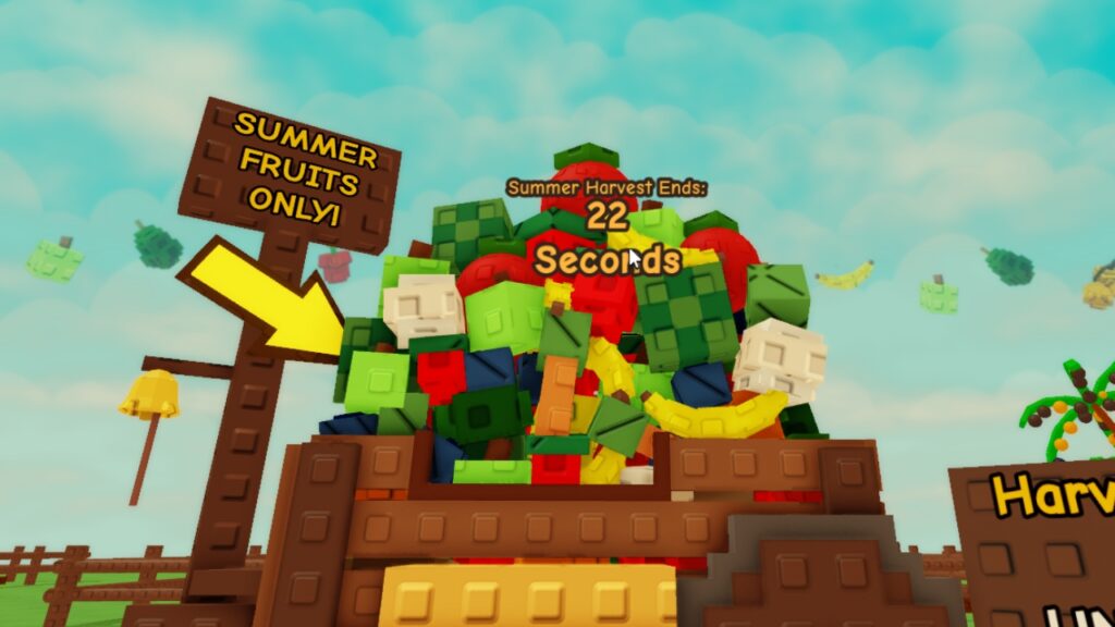 Feature image for our guide on the question 'can you solo the Grow A Garden Summer Harvest' guide. It shows a heap of fruit in the Summer Harvest basket.