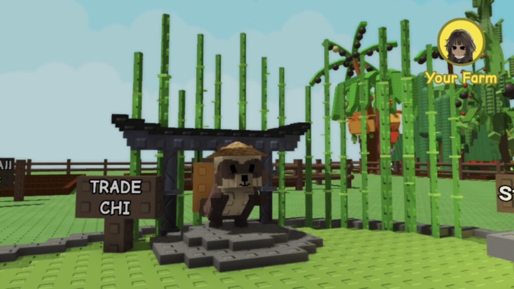 Feature image for our Grow a Garden Zen Egg guide. Image shows a Tanuki pet in a garden surrounded by bamboo.