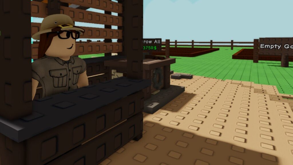 Feature image for our Grow A Garden Prehistoric quests guide. It shows the quest NPC at her stall.