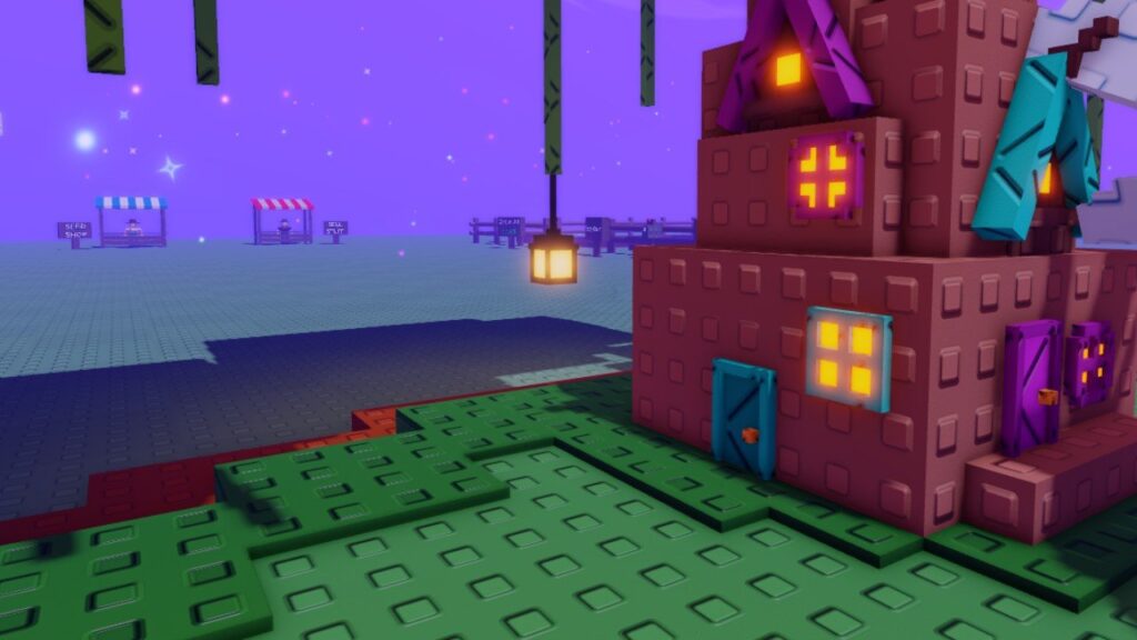 Feature image for our Grow A Garden Fairy Godmother upgrades guide. It shows the fairy house during the Fairy Event, with a sparkling purple sky.