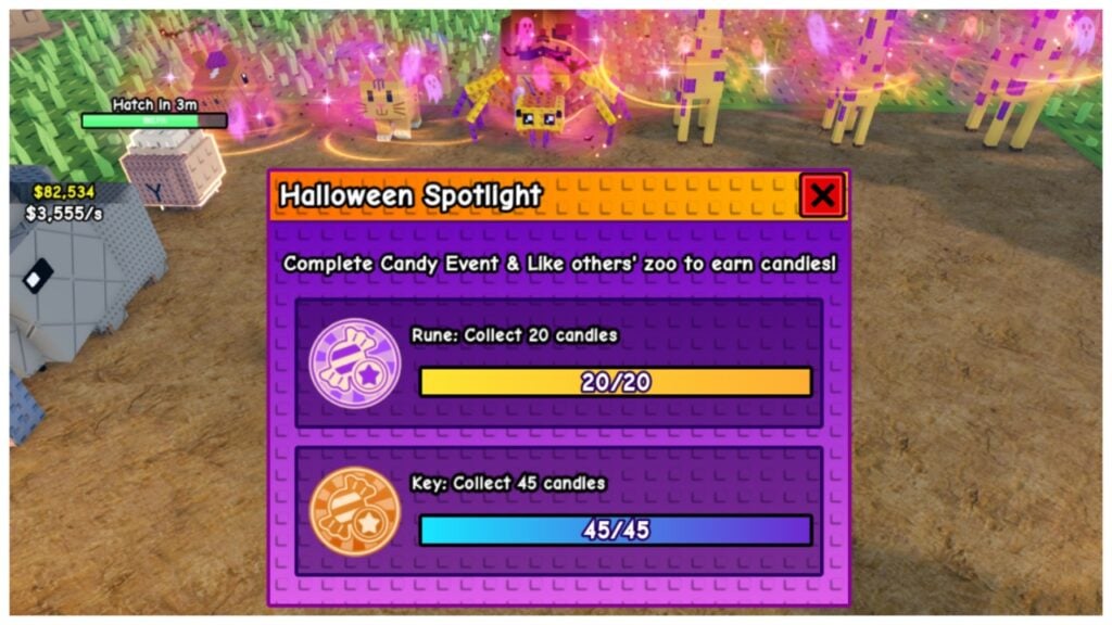 Feature image for our how to get the rune and key in build a zoo guide showing a players challenge screen with both candy challenges completed