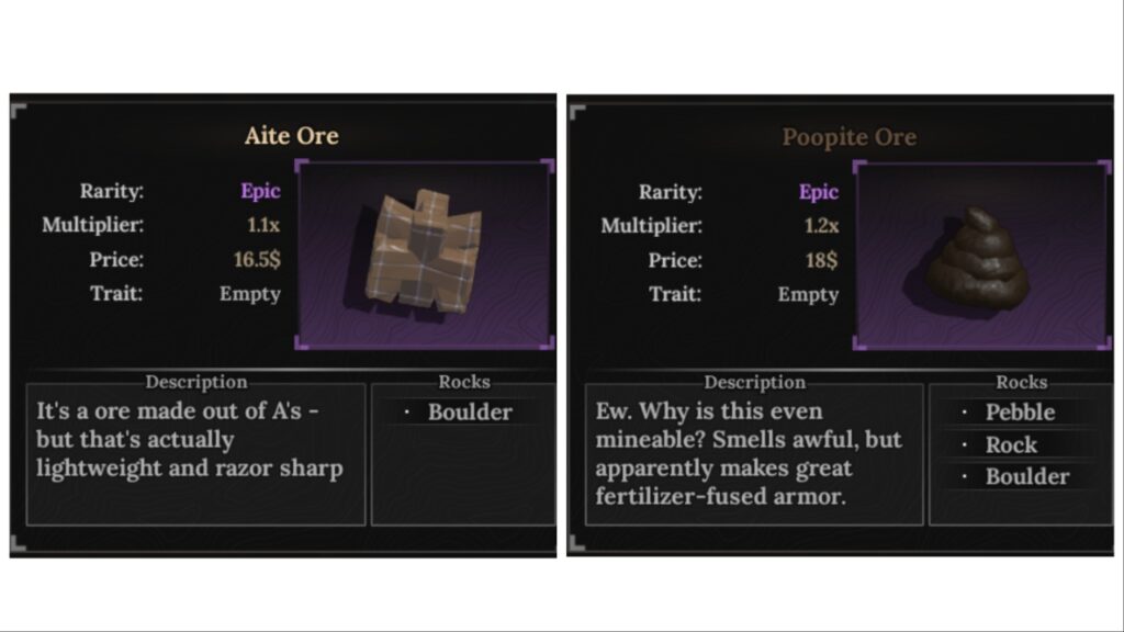 image shows the two stonewake epic ores