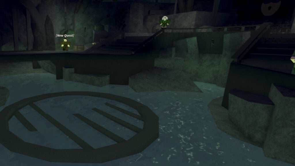 Feature image for our Fisch Cultist Lair Bestiary guide showing a dark underground area with water overflowing and people standing around the edges looking in.