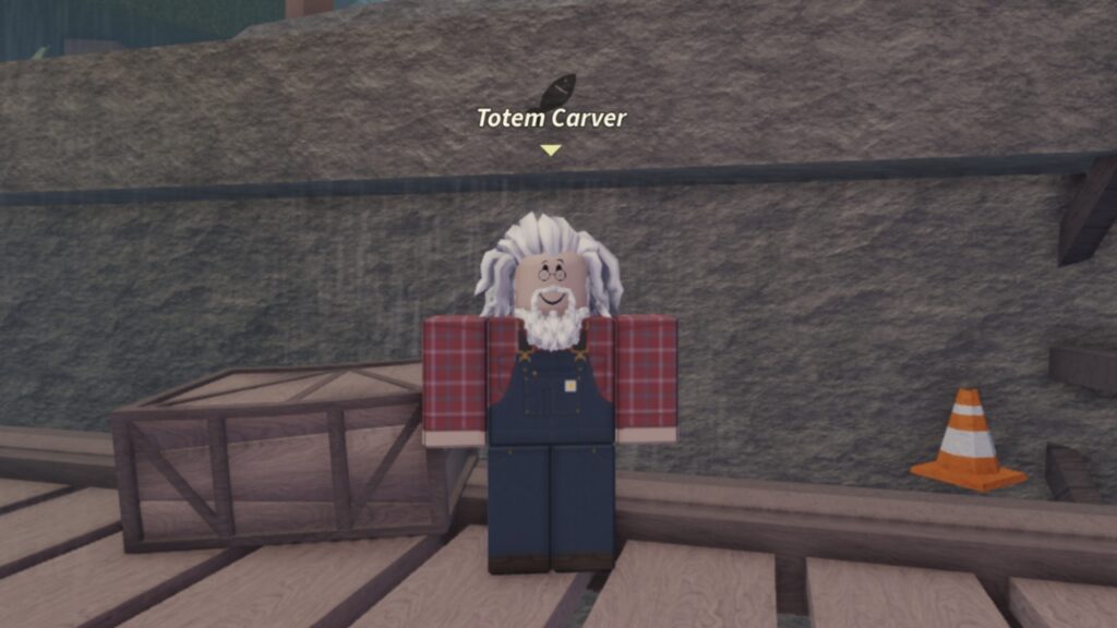 Feature image for our Fisch Totem Carver guide showing an NPC called the Totem Carver.
