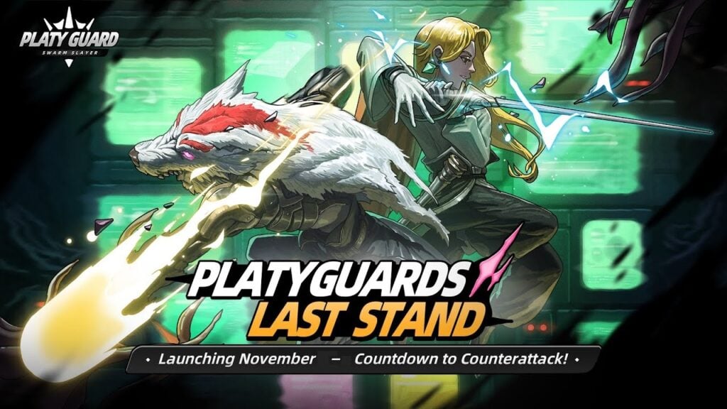 featured image for our news on PlatyGuard: Swarm Slayer. It shows a human warrior slaying a white wolf.