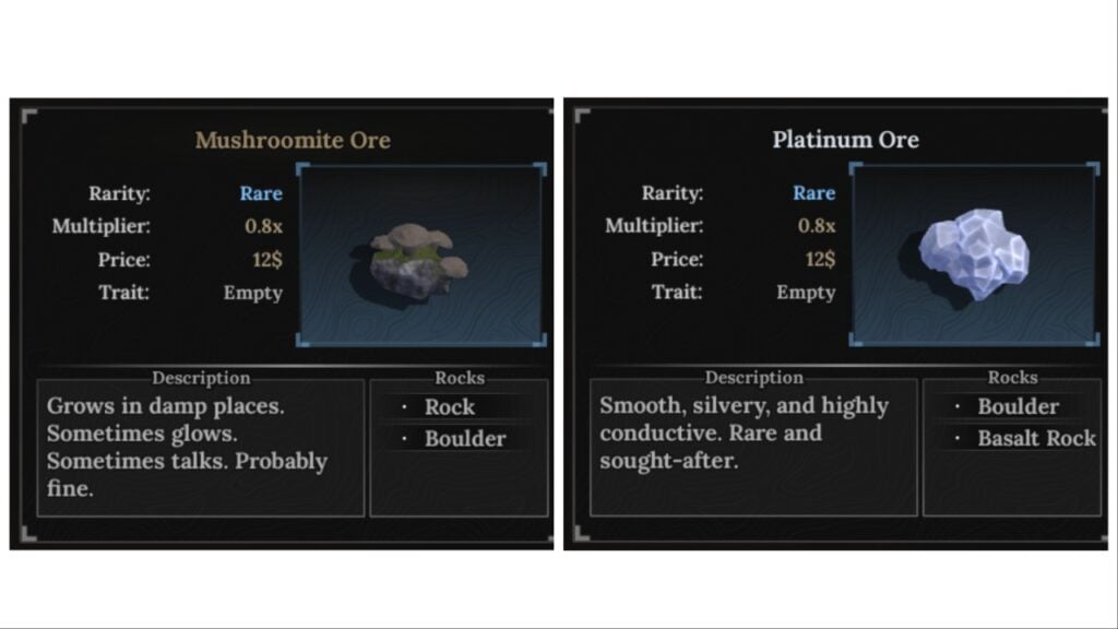 image shows the two stonewake rare ores