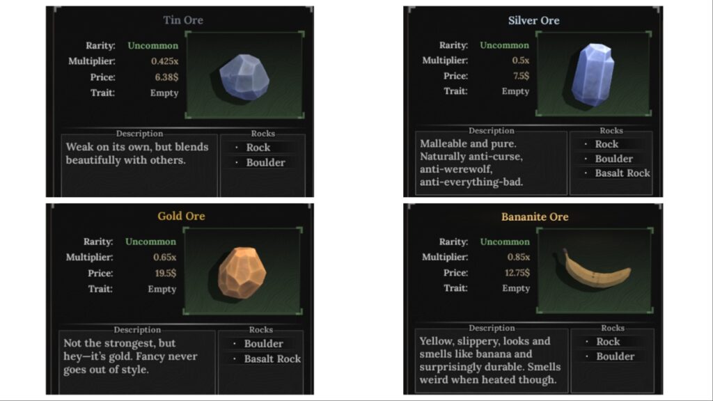 image shows the four stonewake uncommon ores