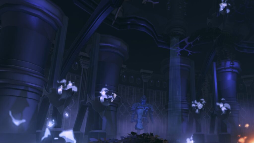 Feature image for our Solo Hunter Class Tier List showing the inside of a dungeon-like area with statues on the walls.