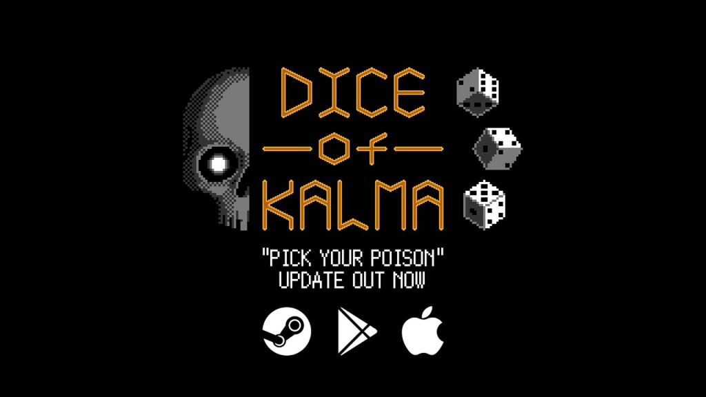 featured image for our news on Dice of Kalma Pick Your Poison. It shows a skull and some dice against a black backdrop.