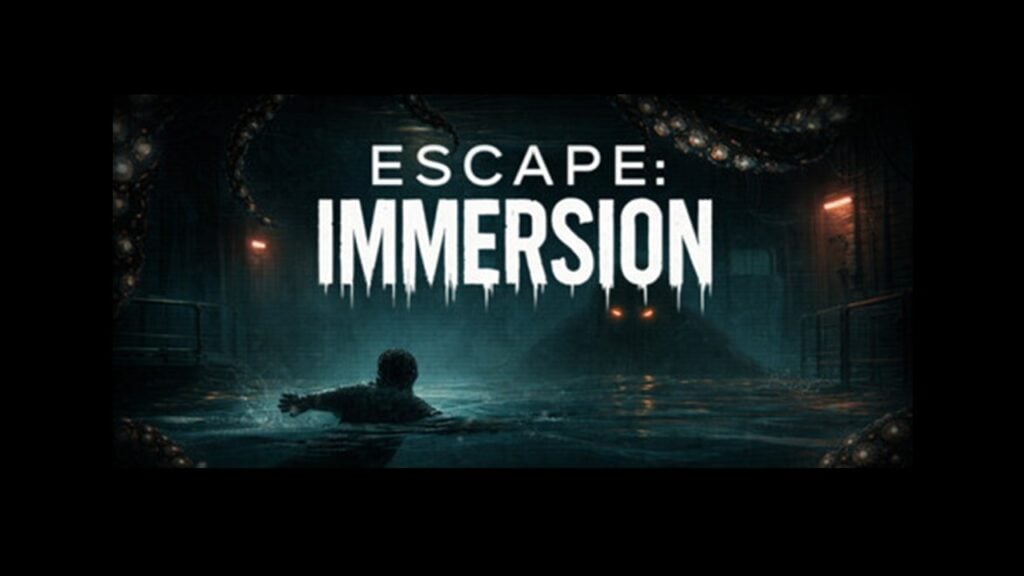 featured image for our news on Escape: Immersion First Teaser. It shows a person and a monster in the water at night.