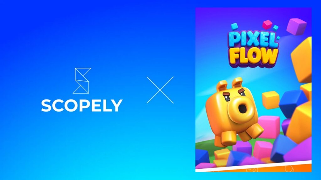 featured image for our news on Scopely Pixel Flow. It shows Scopely's logo and Pixel Flow's thumbnail.