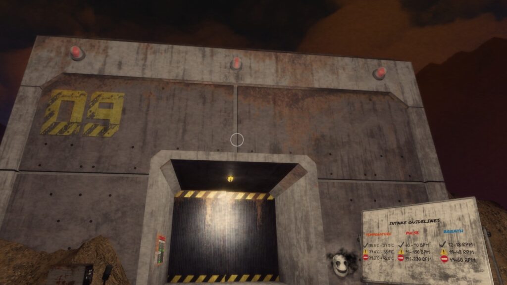Feature image for our Bunker 09 endings guide. It shows an in-game screenshot showing Bunker 09, a large, blocky, concrete building with a reenforced metal door. The yellow number 09 is painted in the top left corner. The sky behind the bunker is dark.