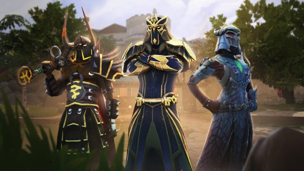featured image for our news on RuneScape Road to Restoration. It shows three warriors from the game in different types of armour.